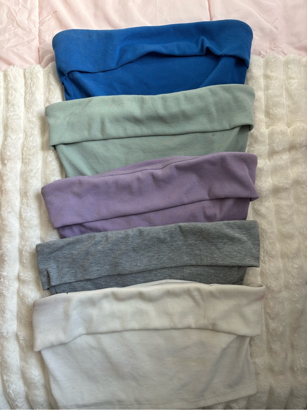 SHEIN Ribbed Fold-Over tube top - Blue, Sage Lilac, Gray, White